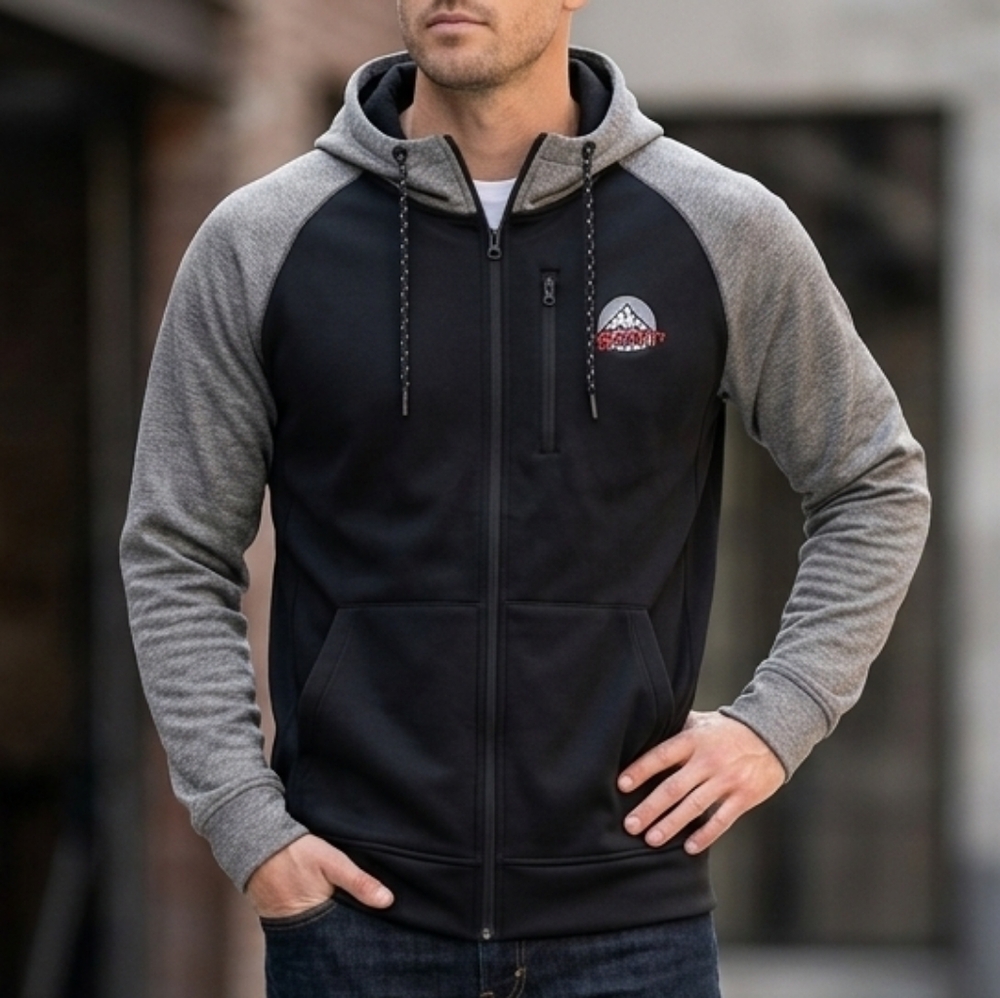 Burton Black and Gray Full-Zip Hooded Sweater size S